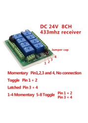 433MHz DC 24V 8 Channel Relay Module Wireless RF Remote Control Switch Transmitter + Receiver