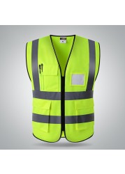 Reminder With Zipper Waistcoat Wear Resistant High Visibility Easy Clean Safety Vest Reflective Multi-Pocket Night Construction