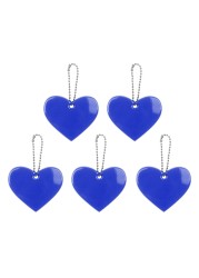 5pcs Cute Heart Shape Reflective Keychain Bag Pendant Doft Accessories Reflective PVC Keyrings For Visible Safety