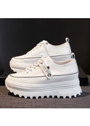 Fujin 5.5cm Genuine Leather Platform Chunky Wedge Shoes Sneaker White Casual Shoes Comfortable Breathable Spring Autumn Shoes