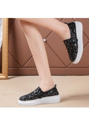 Rimocy Women's Gold Silver Embroidery Loafers 2022 Summer Slip On Casual Shoes Mesh Breathable Mesh Casual Shoes Thick Sole