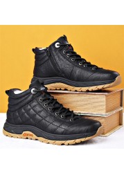 ZYYZYM Men Boots 2021 Winter Split Leather Lace Up Vintage Plush Keep Warm Ankle Snow Boots Mens Boots Botas Hombre