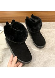 2022 Autumn Winter New Snow Cotton Shoes Cuffs Flat Bottom Short Boots Big Fur Black Warm Velvet Women Boots