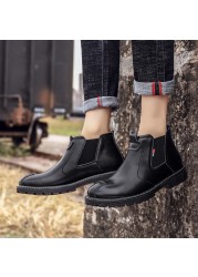 High Quality Men's Leather Chelsea Boots Men's Fashion Rubber Shoesr Non-slip Sole Autumn Casual Shoes Stretch 2021 Spring