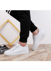 White Genuine Leather Shoes Men Sneakers Man Elevator Shoes Height Increasing Insoles High Heel Shoes 5-6cm Tall Shoes