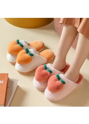 Slippers for Home Peach Chinelos Women Flip Flops Cartoon Fur Winter Warm Non-slip Floor Kawaii Shoes