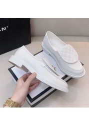 2022 New Luxury Loafers Shoes Woman Brand Turned-over Edge Shallow Mouth Casual Flat Shoes Female Genuine Leather Single Shoe