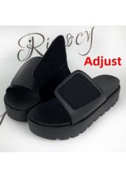 Rimocy Black PU Leather Platform Slippers Women Plus Size 43 Thick Soled Sandals Woman 2022 Summer Non-slip Slides Female Shoes