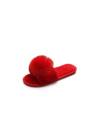 Women Fluffy Slippers 2021 Women's Fur Ball Flip Flops Non-slip Indoor Plush Floor Flat Slippers Open Toe Casual Cotton Slippers