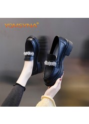 YQMSYNA Loafers Women Luxury Comfortable Thick Bottom Square Heel Round Toe Lady Shoes Fashion Appliques Party Pumps W02