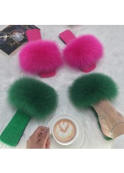 Summer Women Slippers Cotton Fabric Real Fur Flip Flops Fancy Sandals Ladies Faux Fur Slippers 2022 Home Shoes Woman