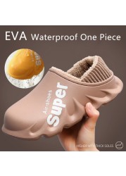 2021 winter women slippers eva waterproof warm plush home shoes ladies non-slip indoor soft sole cotton slides couple shoes