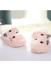 Women Plush Short Winter Slippers Cotton Bear Flat Shoes Home Bedroom Home Soft Velvet