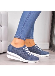 2021 Women Casual Shoes Fashion Hollow Out Summer Women Shoes Breathable Mesh Sneakers Ladies Lace Up Loafers Shoes