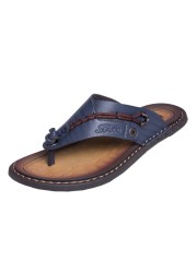 Handmade Leather Slippers Summer Fashion Men Flip Flops Outdoor Slippers Breathable Comfortable Men Flip Flops Plus Size