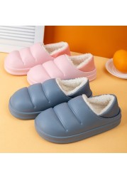 Winter Women Fur Slippers Waterproof Warm Plush Household Slides Indoor Home Thick Sole Shoes Non-slip Solid Couple Sandals