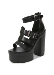 Women Sandals New Summer Casual Black Chunky Gladiator Shoes Open Toe Thick Platform High Heels Ankle Strap Buckle Shoes G0028