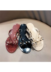 Fashion Brand Summer Flip Flops Woman Rivets Women Sandals Bow-knot Flat Slippers Girls Studded Beach Slides Jelly Shoes 35-41