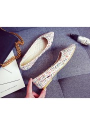 Tweed Brand Designer Flats Flats Elegant Women Work Office Shoes Comfortable Slip On Ballerina Zapatos De Mujer Shoes P515