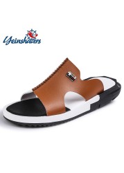 YEINSHAARS Sandals Men Summer Slippers Fashion Peep Toe PU Flip Flops Male Shoes Outdoor Non-slip Flat Beach Slides Plus Size