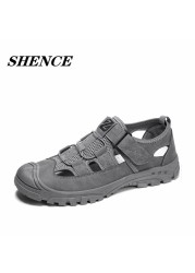 SHENCE Summer Men Sandals Slippers Sneakers Soft Non-slip Rubber Velcro Man Jogging Trail Running Men Hiking Shoes Sandals