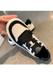 Fashion Patchwork Woman Vulcanizing Shoes Casual Daily Wear Outside Black PU Zapatillas Mujer Basic Stylish Women's Shoes