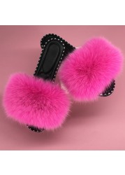 women flip flops summer fluffy slippers luxury real fur slides for women fluffy sliders jelly shoes woman flat sandals with fur