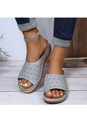 Rimocy Gold Silver Rhinestone Platform Slippers Women 2022 Summer Open Toe Beach Sandals Woman Lightweight Comfortable Slides