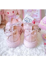 Girls Beautiful Mary Janes Lace Patchwork Buckle Fashion Women's Shoes Japanese Style Lolita Shoes Cute Bow Zapatillas Mujer