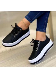 Rimocy Plus Size Thick Bottom Sneakers Casual Woman Lace Up Platform Shoes Women Gold Silver Round Toe Flat Shoes Ladies 43