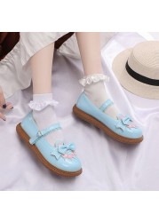 Rimocy Sweet Bowtie Mary Jane Shoes For Women Patchwork Lace Ankle Strap Flats Woman Patent Leather Lovely Lolita Platform Shoes