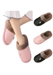 Slippers for women round toe flats plus velvet home indoor slippers for women comfortable winter warm plush non-slip shoes