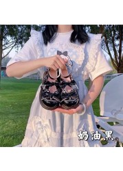 Kawaii Girls Lolita Shoes Fashion 2022 Japanese Style PU Patchwork Mary Janes Bowknot Lovely Heart Buckle Solid Zapatillas Mujer