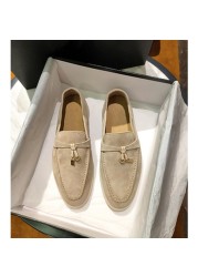 2021 spring autumn new suede solid color round toe with hardware classic pendants women high quality elegant flat shoes