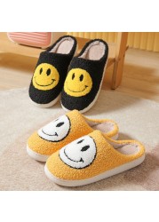 Plus Size 45 Smile Cotton Slippers Autumn Winter Home Indoor Slippers Sweet Lovely Catroon Fur Slippers Non-slip Comfortable Women Shoes