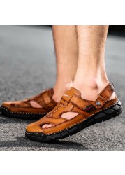 JUMMORE Cowhide Summer Men Slippers Beach Shoes Outdoor Sandals Men Sandals Men Shoes Size 38-48