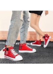 TUINANLE Sneakers for Women Red Vulcanized Shoes Lace-up Casual Canvas Shoes Size 35-44 Breathable High Top Men Walking Shoes