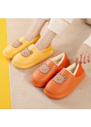 ASILETO Cotton slippers women's waterproof non-slip indoor keep warm home fur slippers household autumn and winter cartoon convain