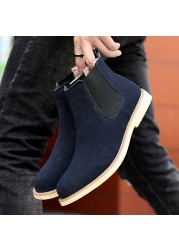 Chelsea Mens Boots 2021 Winter Fur Warm Ankle Blue Slip On Boots High Quality Genuine Leather Man Leisure Boots Male Botas