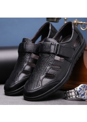 Genuine Leather Men Casual Sandals Summer Breathable Men Roman Shoes Non-slip Outdoor Slippers Classic Sandals Zapatos Hombre