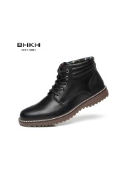 BHKH New Autumn Winter Men Boots Fashion Lace Up Winter Shoes Lightweight Smart Casual Shoes Comfortable Ankle Boots Office Work Casua