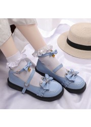 Rimocy Lovely Heart Buckle Lolita Shoes Women Ankle Strap Sweet Lace-up Woman PU Leather Comfot Soft Sole Mary Jane Shoes