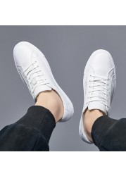 Men's Luxury Casual Shoes Men Flats Fashion White Sneakers Lace Up Real Leather Shoes White Sneakers