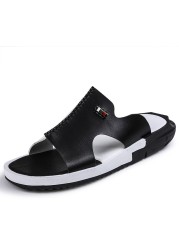 2020 sandals men summer slippers fashion peep toe pu flip flops male outdoor shoes non-slip flat beach slides plus size 38-46