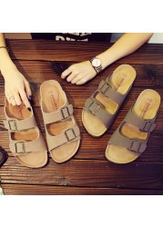 2021 New PU Leather Men's Mule Clogs Slippers High Quality Soft Cork Two Buckle Slides Shoes For Men Women Unisex 35-46