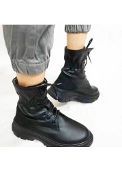 Women's Boots Fashion Leather High Top Women Martin Boots Chunky Ankle Boots Platform Shoes Plus Size zapatos de mujer 2021