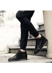 High Quality All Black Men's Leather Casual Shoes Increase Simple Pure Black Sneakers Fashion Breathable Sneakers Fashion Flats