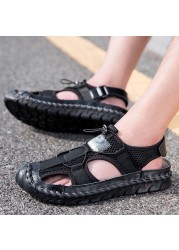 2022 Summer New Men's Handmade Mesh Sandals Brand Classic Black Beach Sandals Fashion Casual Sports Outdoor Slippers Big Size