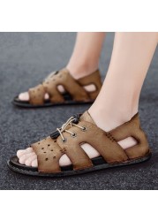 Hot New Summer Fashion Leisure Beach Men Shoes Quality Leather Sandals Casual Slippers Handmade Men Flat Sandals Size 38-46