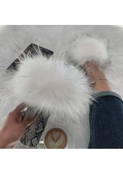 Square Toe Slippers Luxury Summer Fluffy Slippers Women Real Fur Slides Shoes Indoor Home Outdoor House 36 37 38 39 40 41 42 43